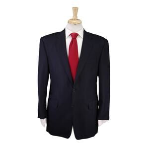 Hickey Freeman Navy Blue Herringbone 2-Btn Wool Suit 40R